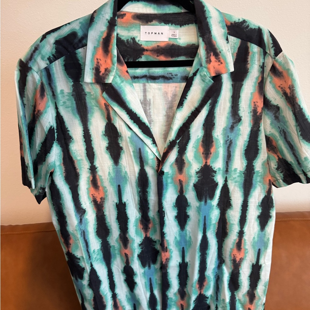 Topman Teal and Coral Striped Men's Shirt - Picture 5 of 12